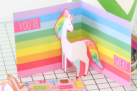 DIY rainbow unicorn pop up card