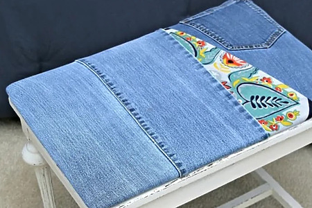 easy no-sew way to upcycle furniture with old jeans