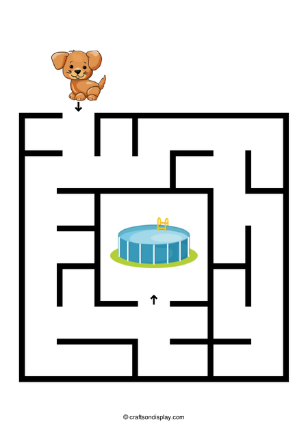 easy dog and swimming pool maze for 3 - 4 year olds