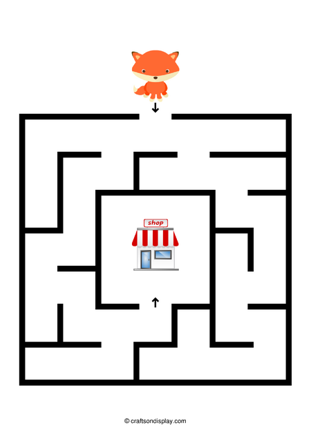 easy fox and shop maze for 4 year olds