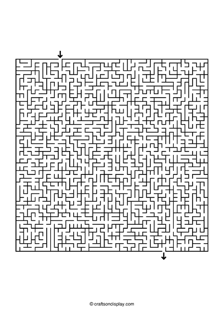 Complex black and white geometric maze printable featuring a wide-scale 50x50 path layout