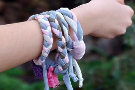 turn old T-shirts into braided friendship bracelets