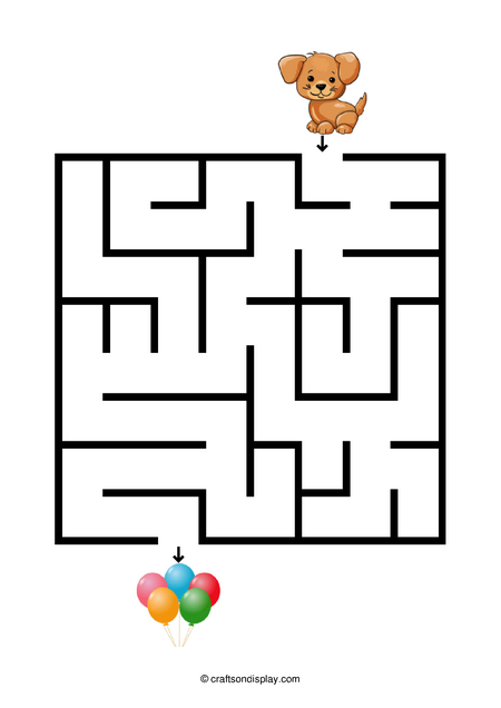 Simple dog and balloons maze for 5 year olds
