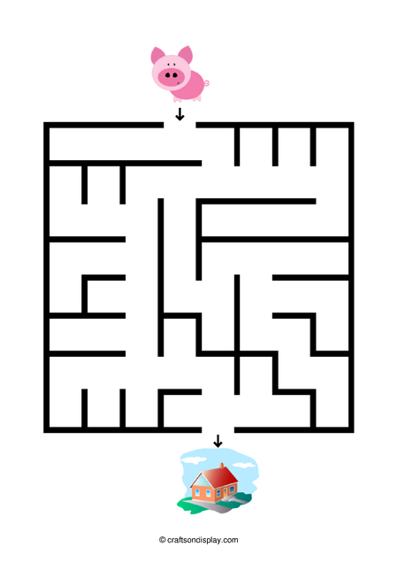 Simple pig and house maze for 4 year olds