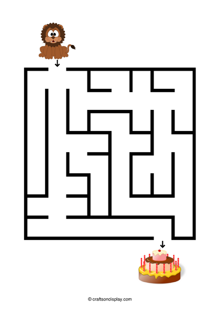 Simple lion and cake maze for 4 year olds