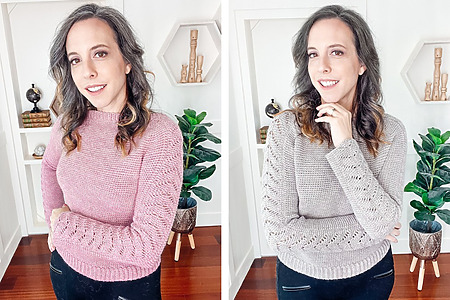 Crochet lace sleeve sweater: free size-inclusive pattern