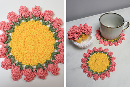Adorable flower coaster set in a pot – easy crochet gift