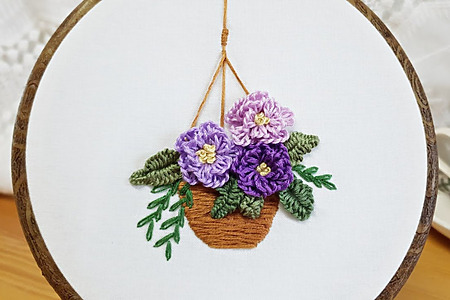 potted flowers free hand embroidery pattern