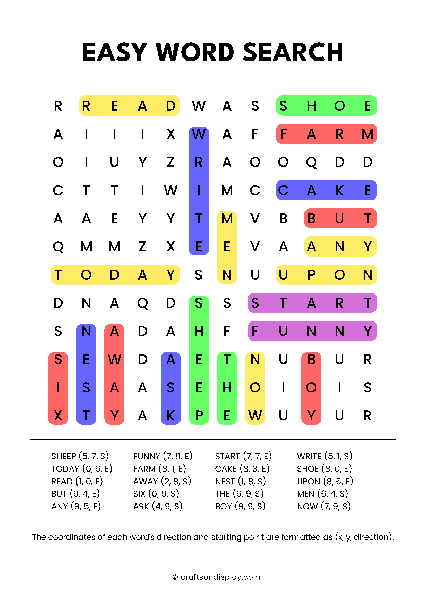easy word search puzzle - solution page