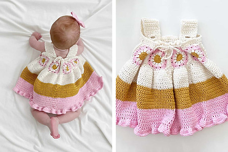 Crochet baby boho sundress with granny squares - free pattern