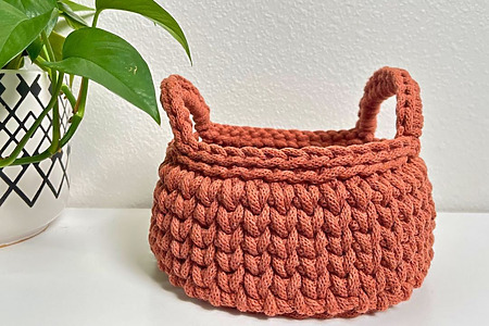 DIY crochet basket with handles made from braided macrame cord