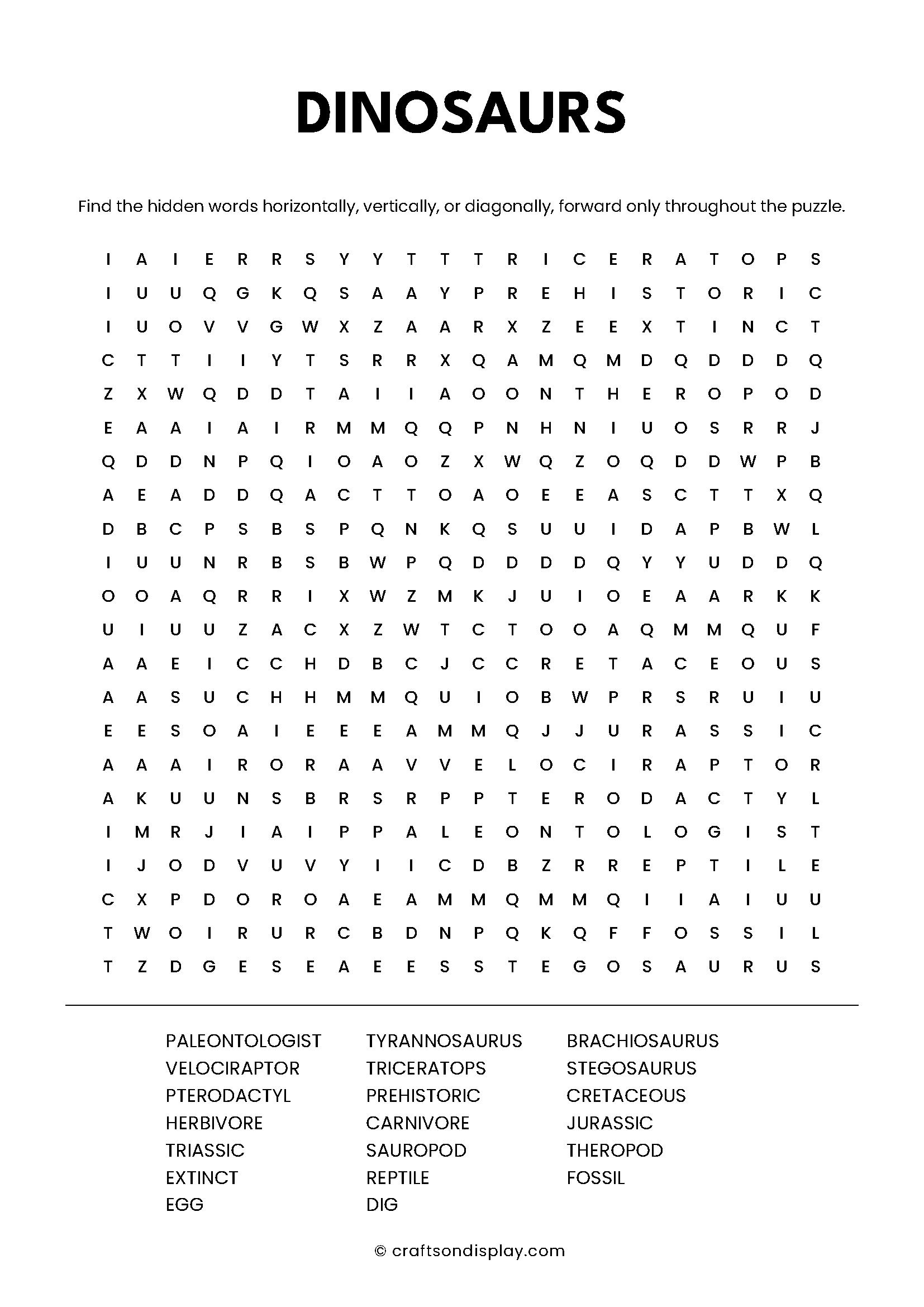 dinosaurs word search puzzle free
