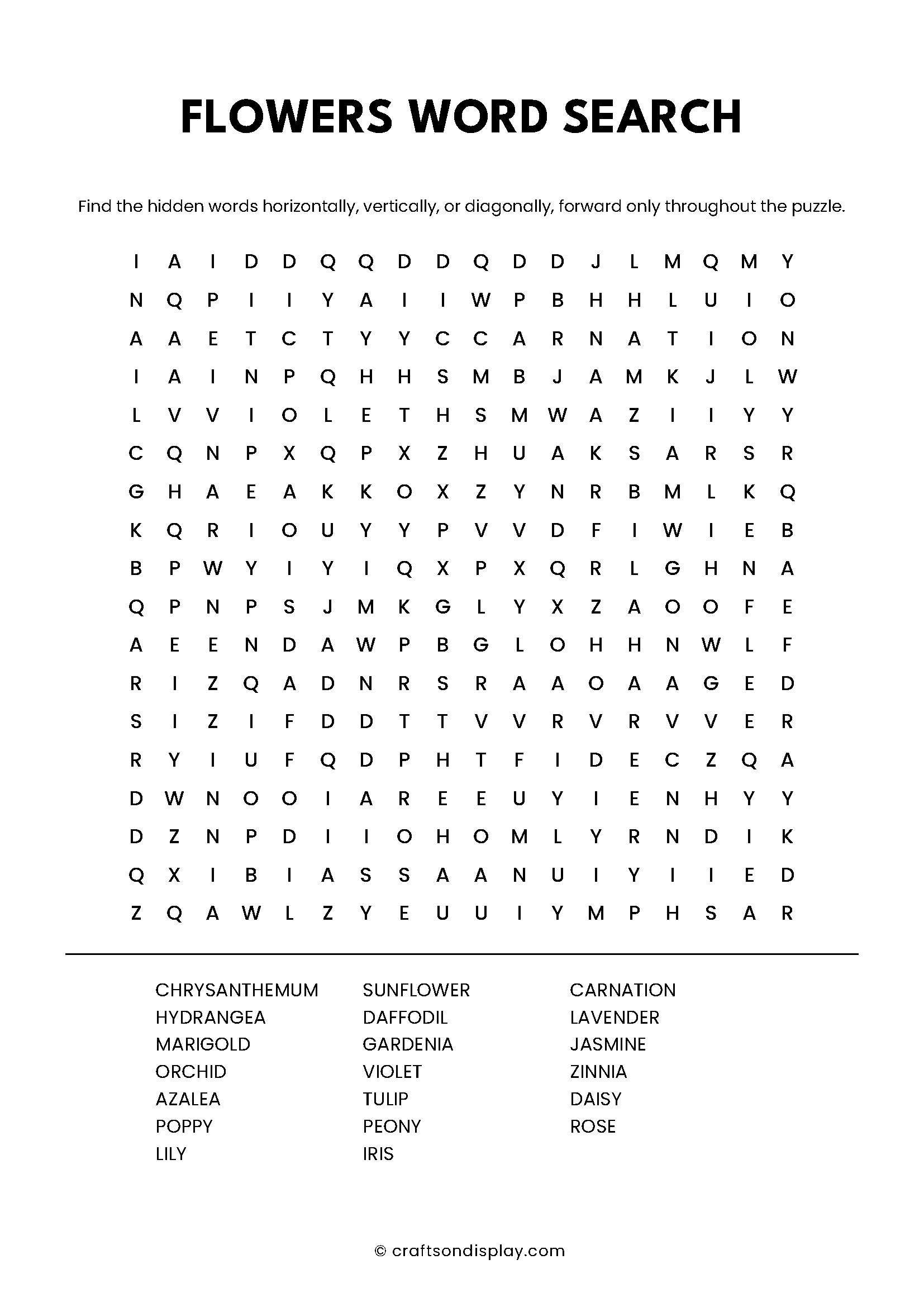 flower word search puzzle free