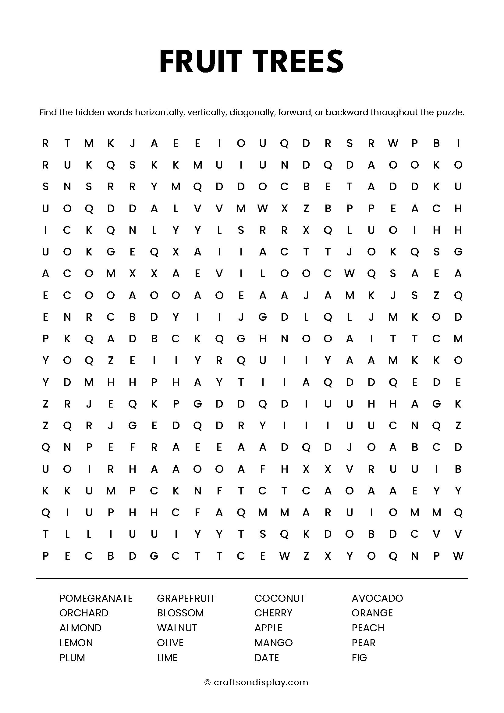 fruit trees word search puzzle free