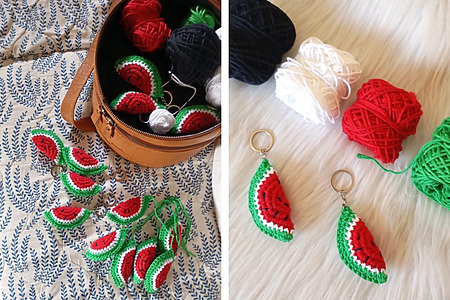 free no-sew watermelon amigurumi keychain pattern