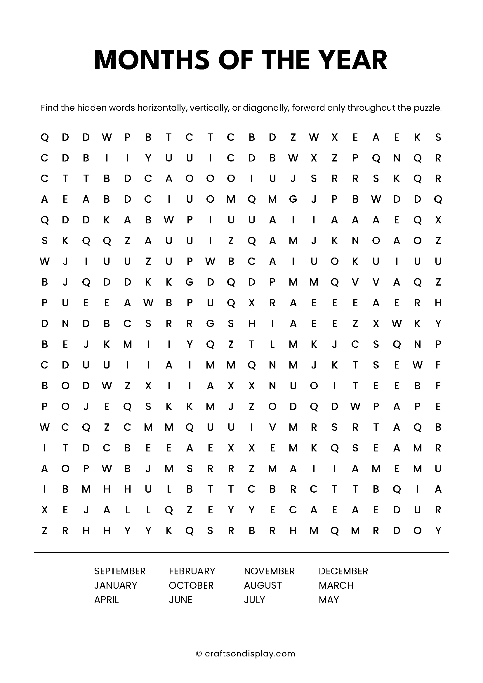 months of the year word search puzzle free