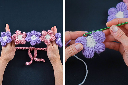puff flower crochet headband free step by step tutorial