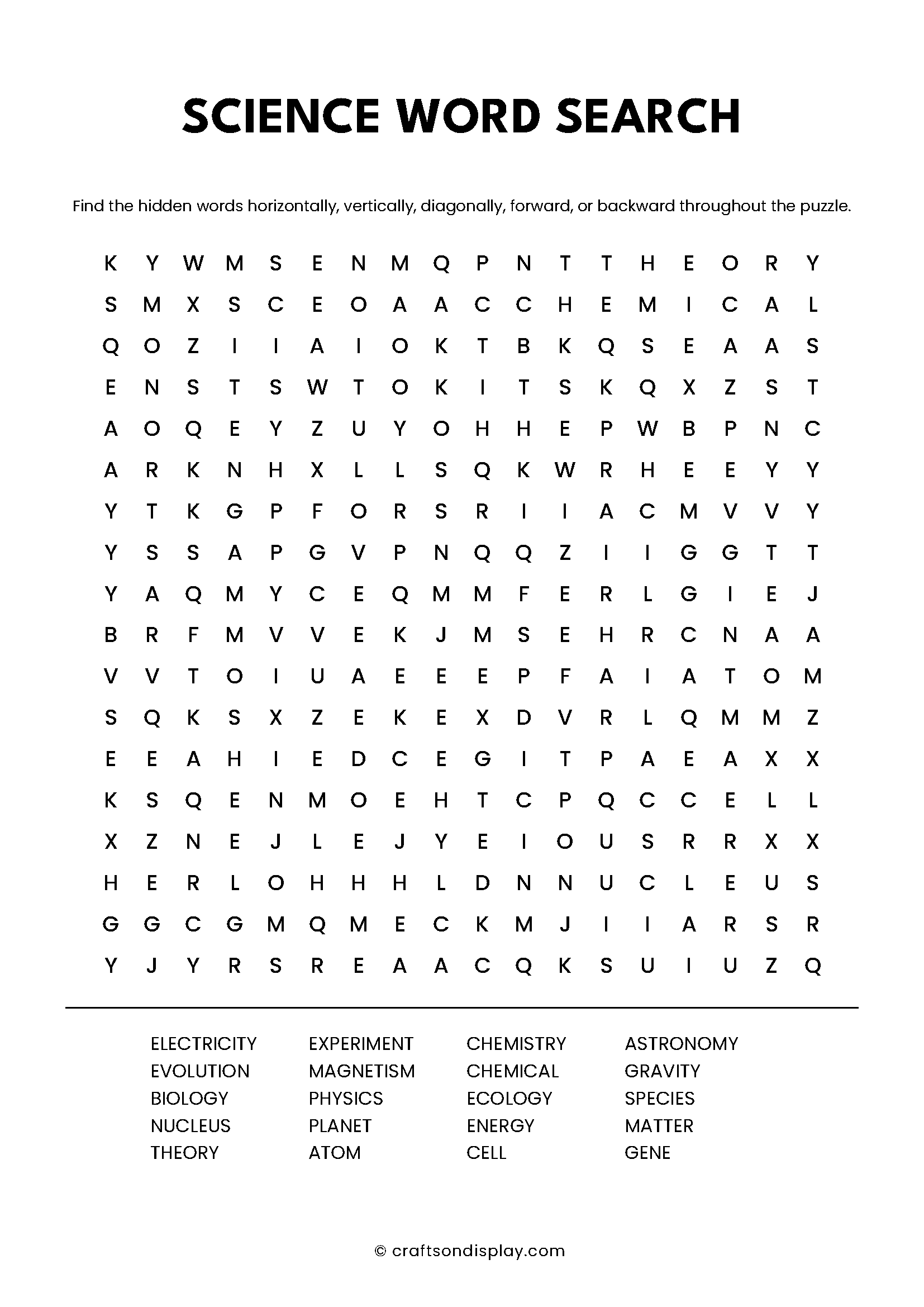 science word search puzzle free