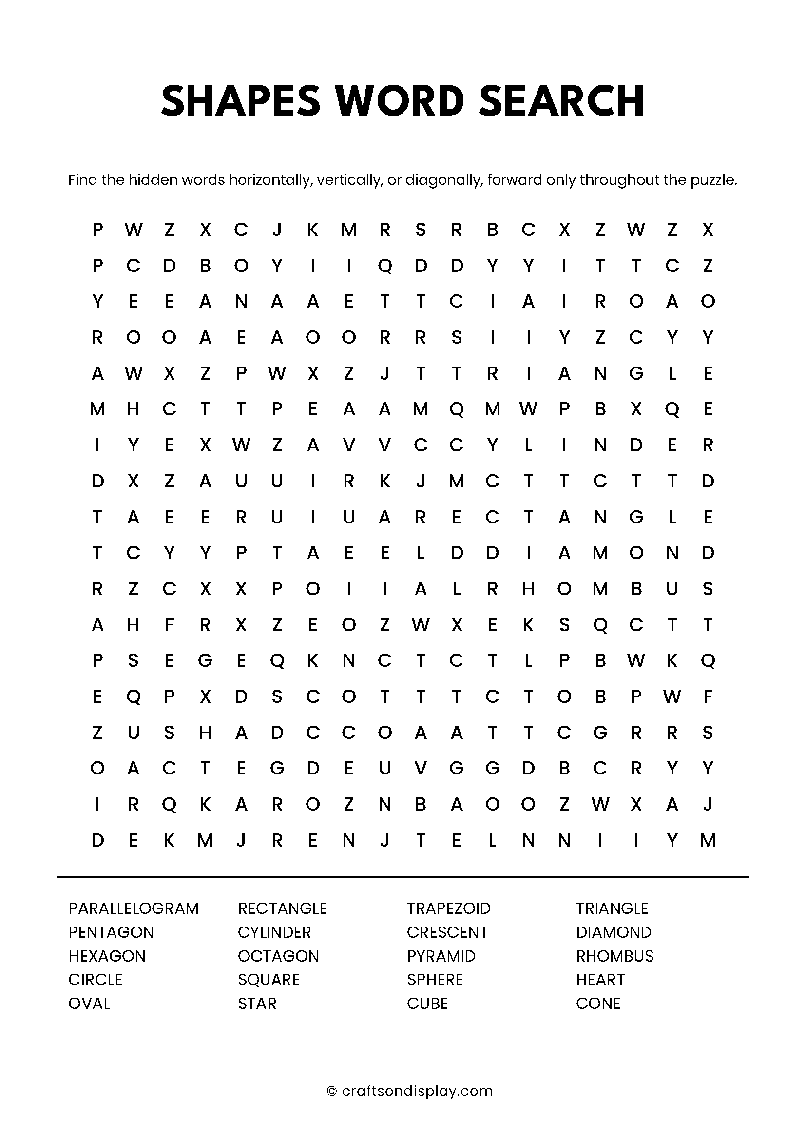 shapes word search puzzle free