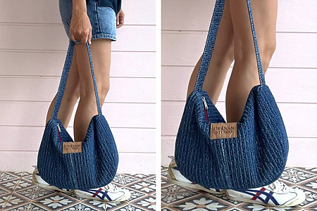 sewing tutorial for turning old jeans into a simple shoulder bag