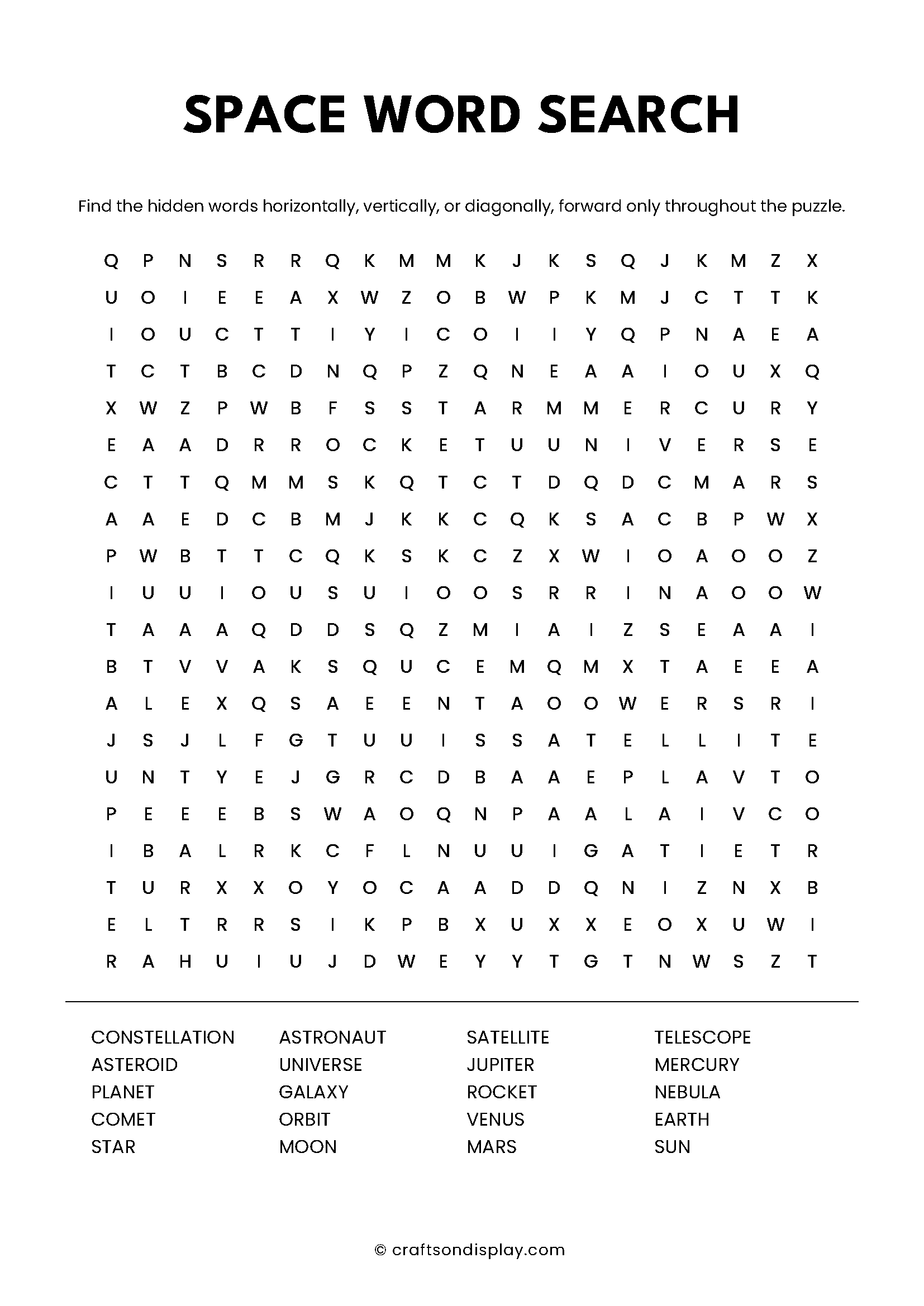 space word search puzzle