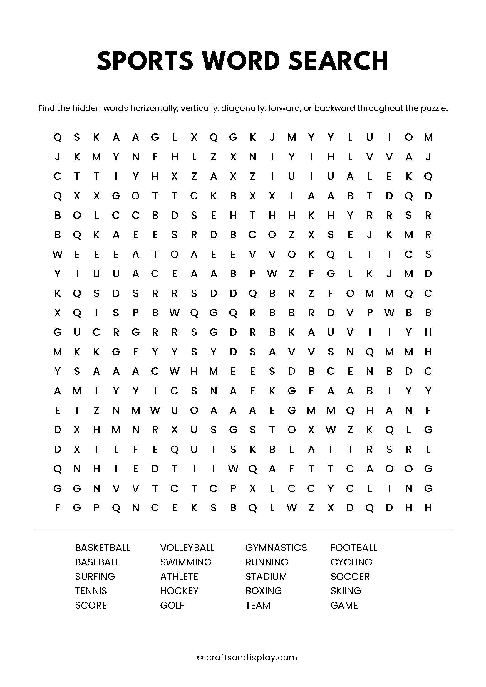 sports word search free printable