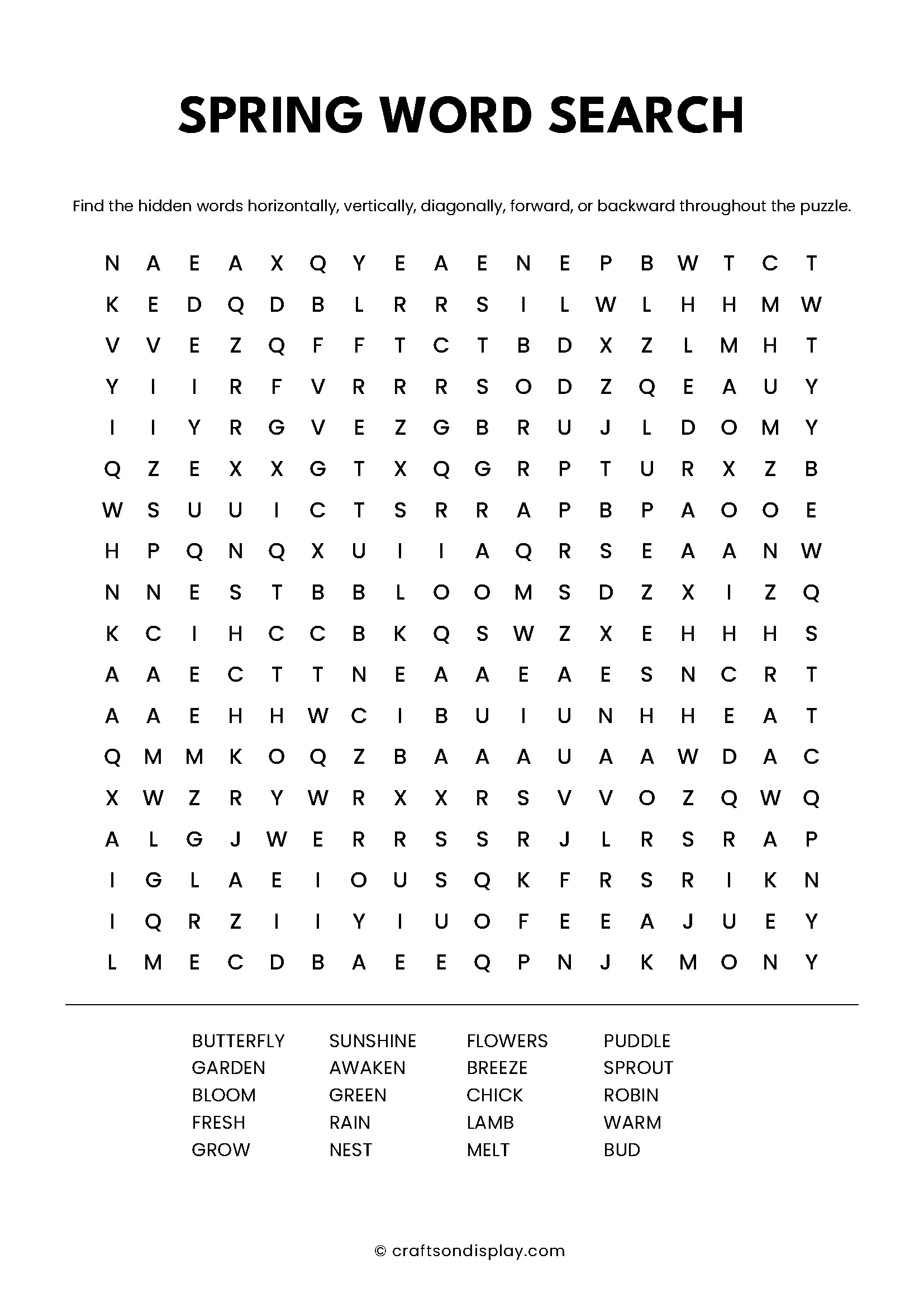 spring word search puzzle free