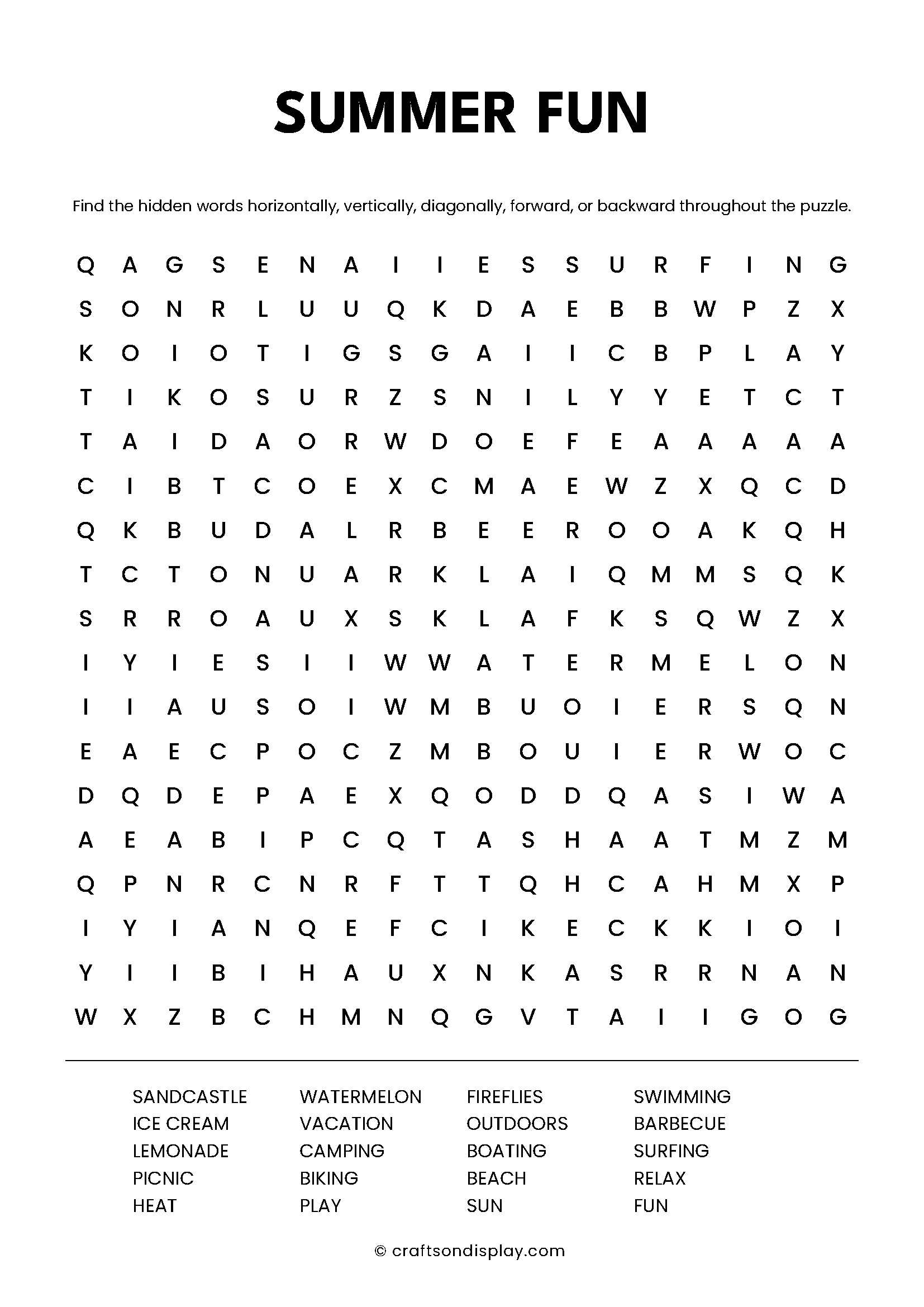 summer fun word search puzzle free