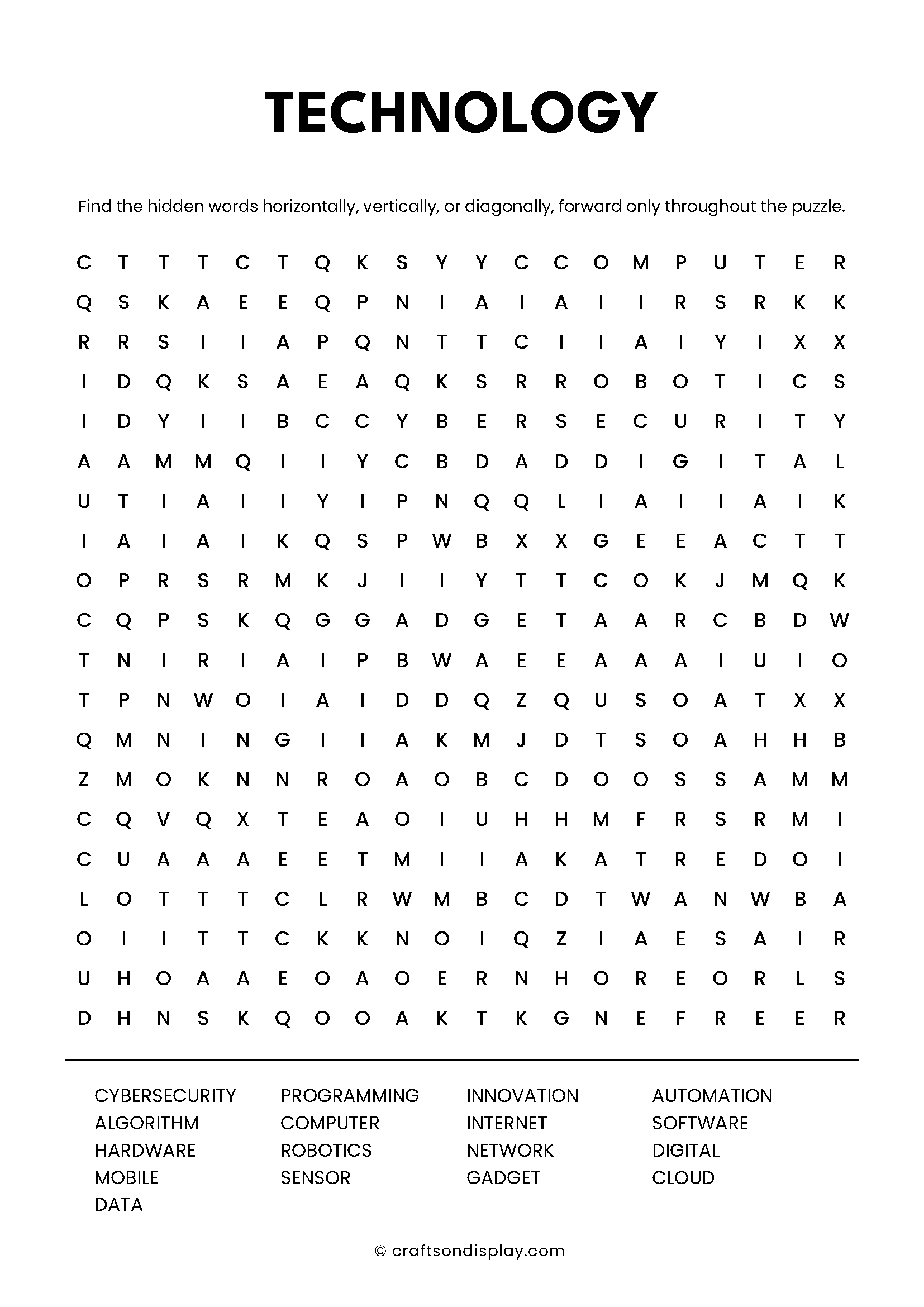 technology word search puzzle free