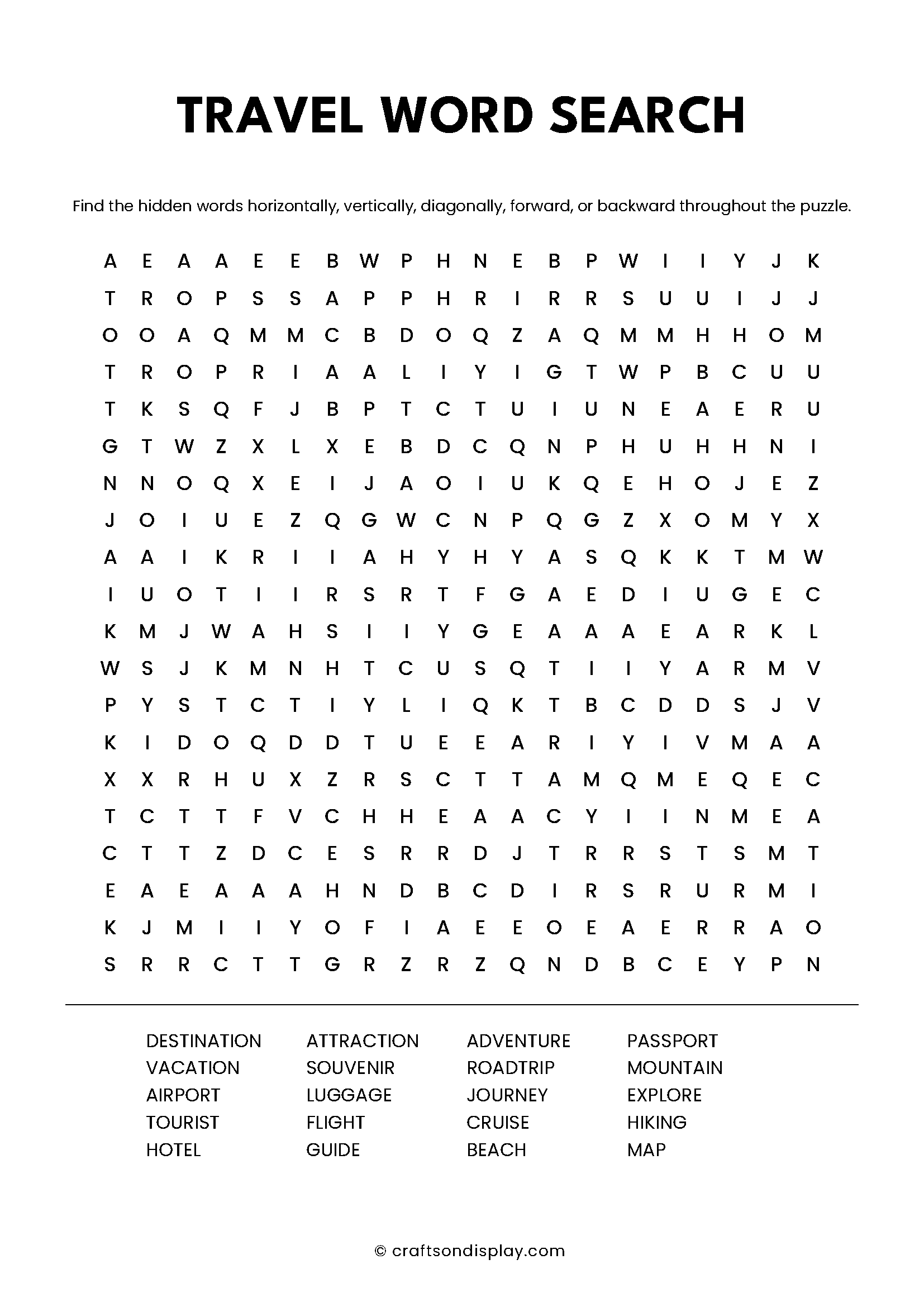 travel word search puzzle free