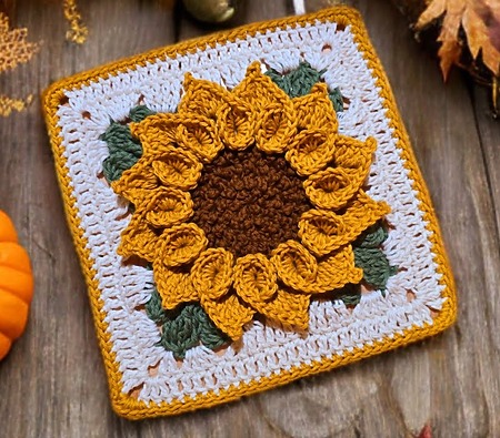 3D sunflower granny square pattern
