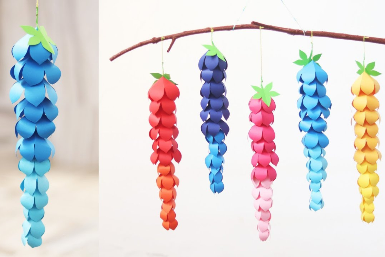 Hanging paper wisteria flowers: summer decor - Crafts on display