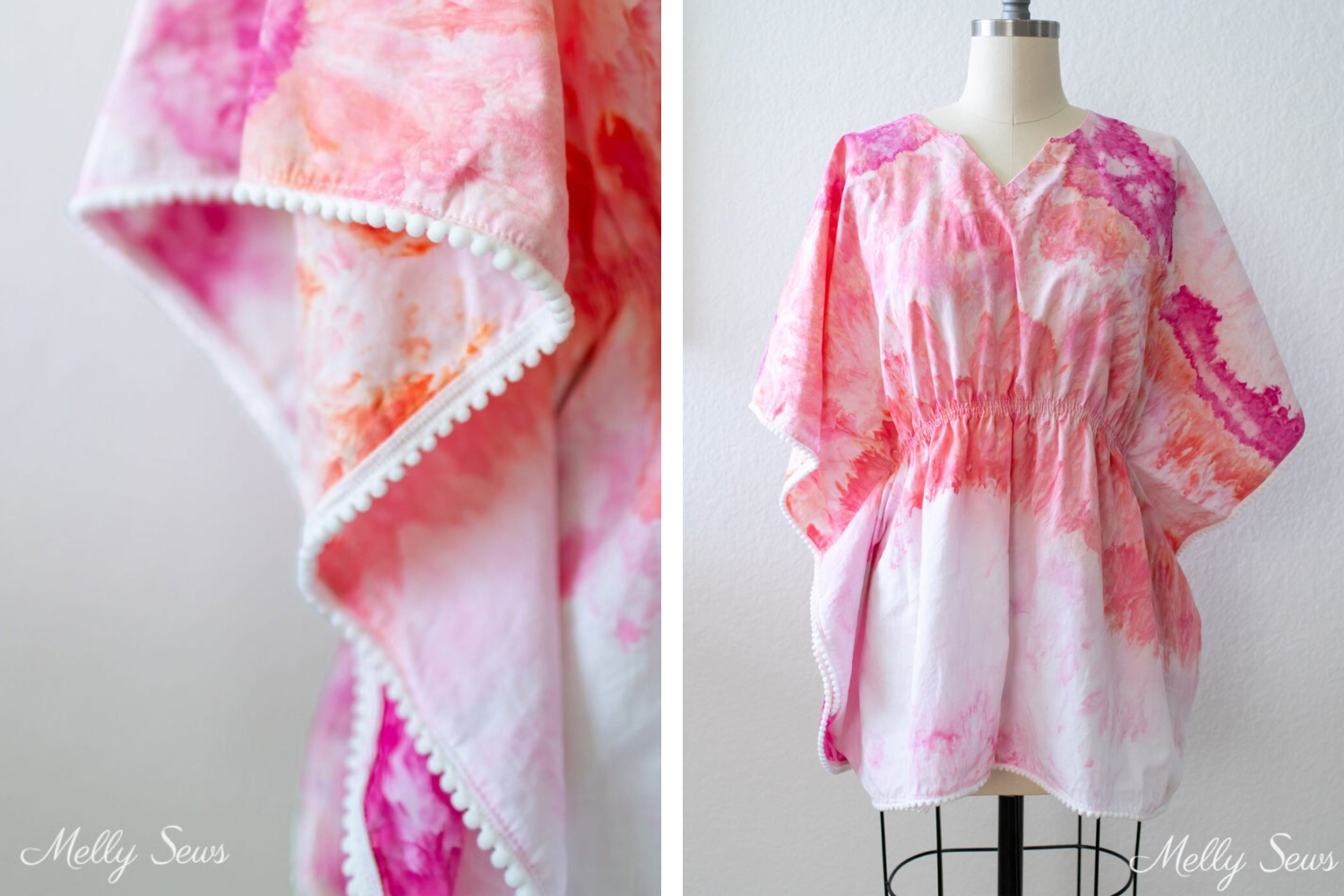 DIY swim cover up with pom poms: easy beach sewing project - Crafts on
