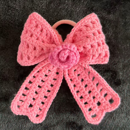 Crochet Bow with Rose Hair Tie Tutorial