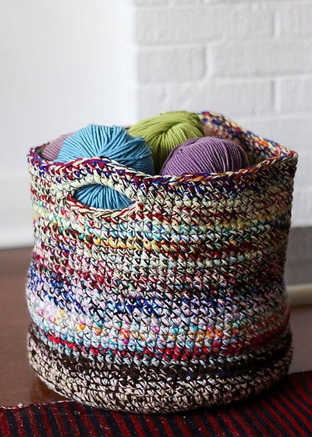Scrap Yarn Crochet Basket Free Pattern