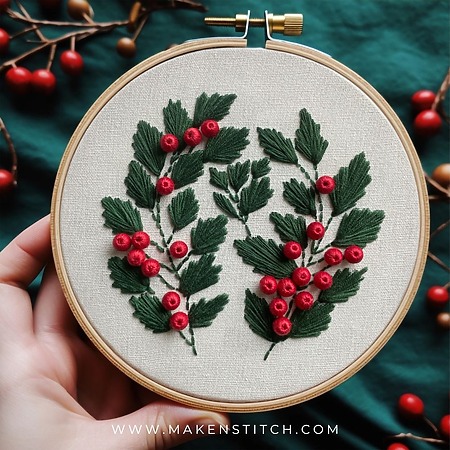 Free Realistic Mistletoe Embroidery Pattern for Christmas Decorating