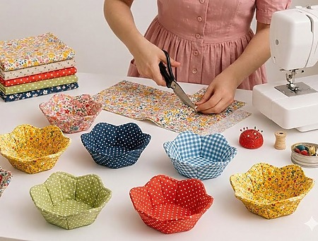 DIY Fabric Flower Bowls Sewing Tutorial Easy Flower-Shaped Fabric Trinket Tray