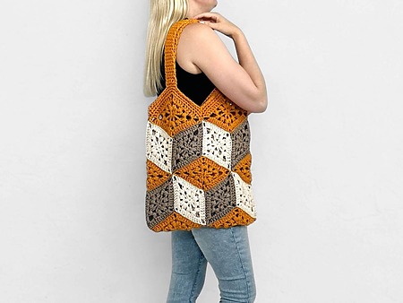 Optical Illusion Cube Crochet Bag - 3D Cube Motif Crochet Pattern