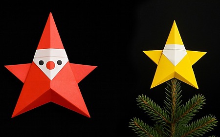Easy Origami Star Shaped Santa Claus Tutorial - No-Glue Paper Santa Ornament