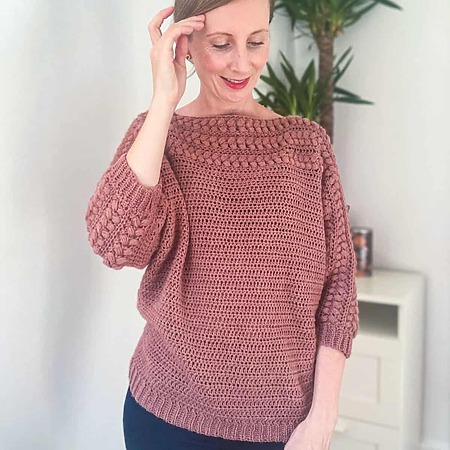 Free Azalea crochet batwing sweater pattern in sizes xs-5x