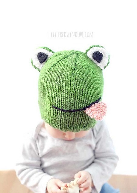 Free Funny Frog Hat Knitting Pattern: 6-Month Baby Size