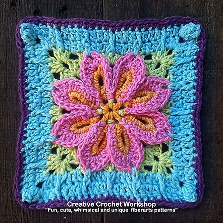 Free Hip Wild Flower Granny Square Pattern: 3D Crochet Tutorial