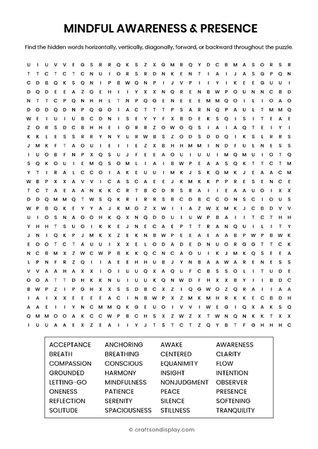 Mindful Awareness word search puzzle