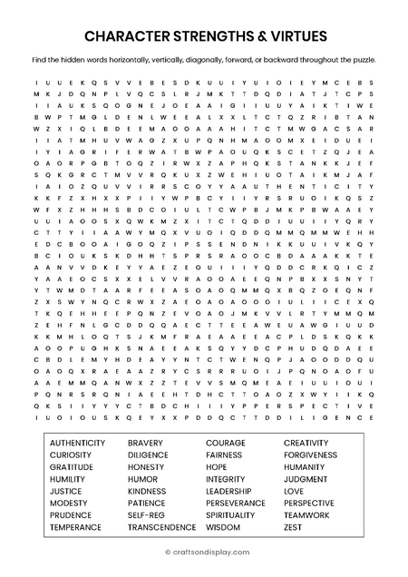 character strengths word search puzzle free printable