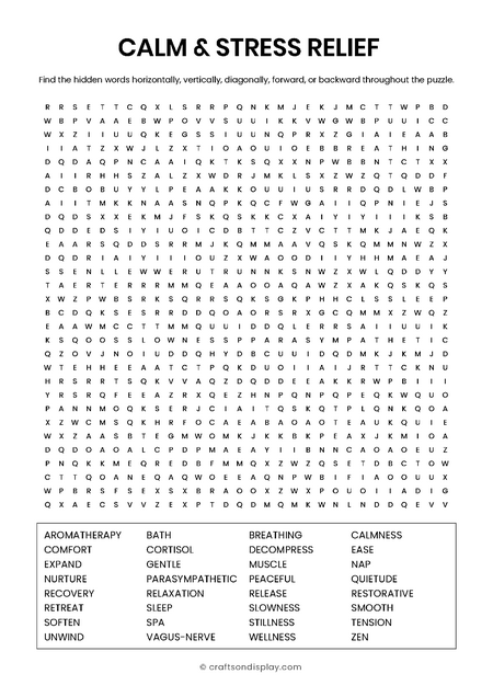 calm and stress relief word search puzzle free