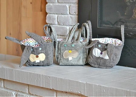 Heather Handmade Basket: A sturdy canvas fabric basket with large, stiff bunny ears attached to the handle