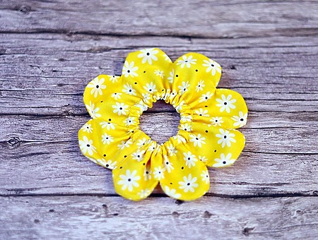 Flower Scrunchie: A vibrant floral print fabric hair scrunchie