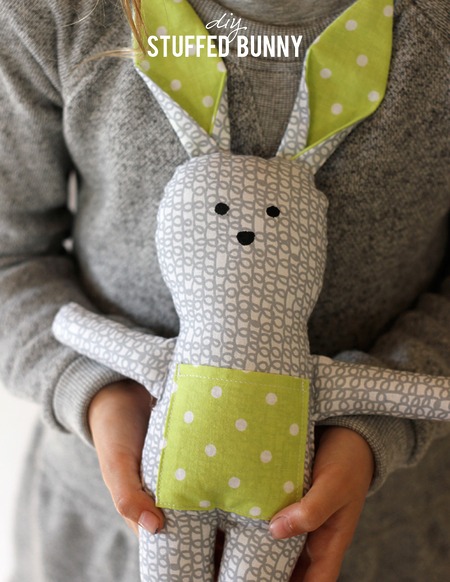 Alice and Lois Bunny: A simple white fabric bunny featuring a small front pocket containing Easter treats