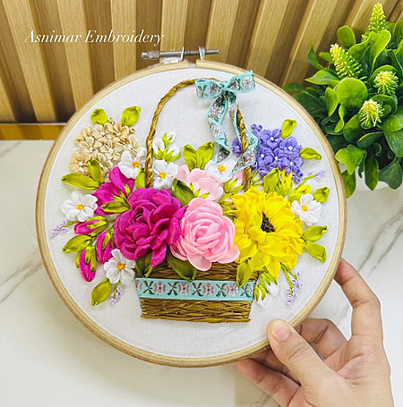 Flowers in a Basket Ribbon Embroidery Tutorial