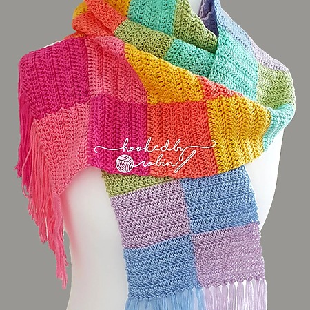 Free batternburg crochet scarf pattern and video - How to crochet an easy color block checkered scarf